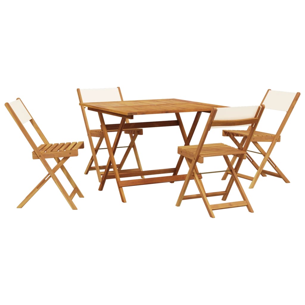 Set Pranzo da Giardino 5pz Crema in Tessuto e Legno Massello | homemem39