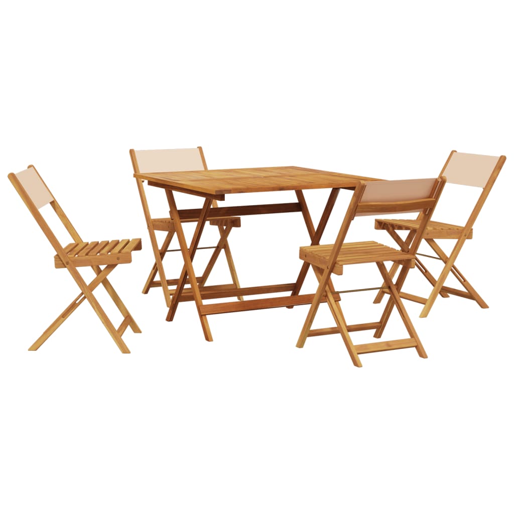 Set Pranzo da Giardino 5 pz Beige in Tessuto e Legno Massello | homemem39