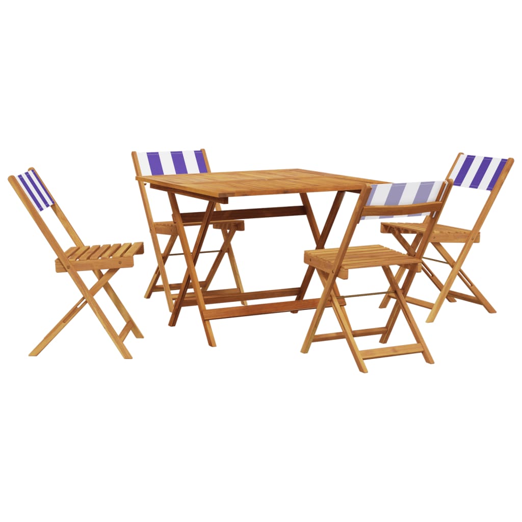 Set Pranzo Giardino 5pz Blu e Bianco Tessuto e Legno Massello | homemem39