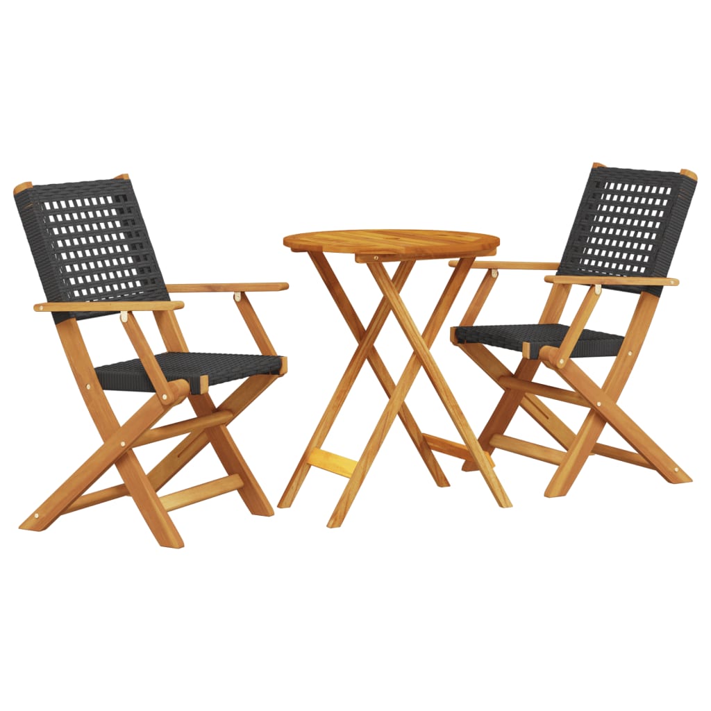 Set da Bistrot 3 pz Nero in Polyrattan e Legno Massello | homemem39