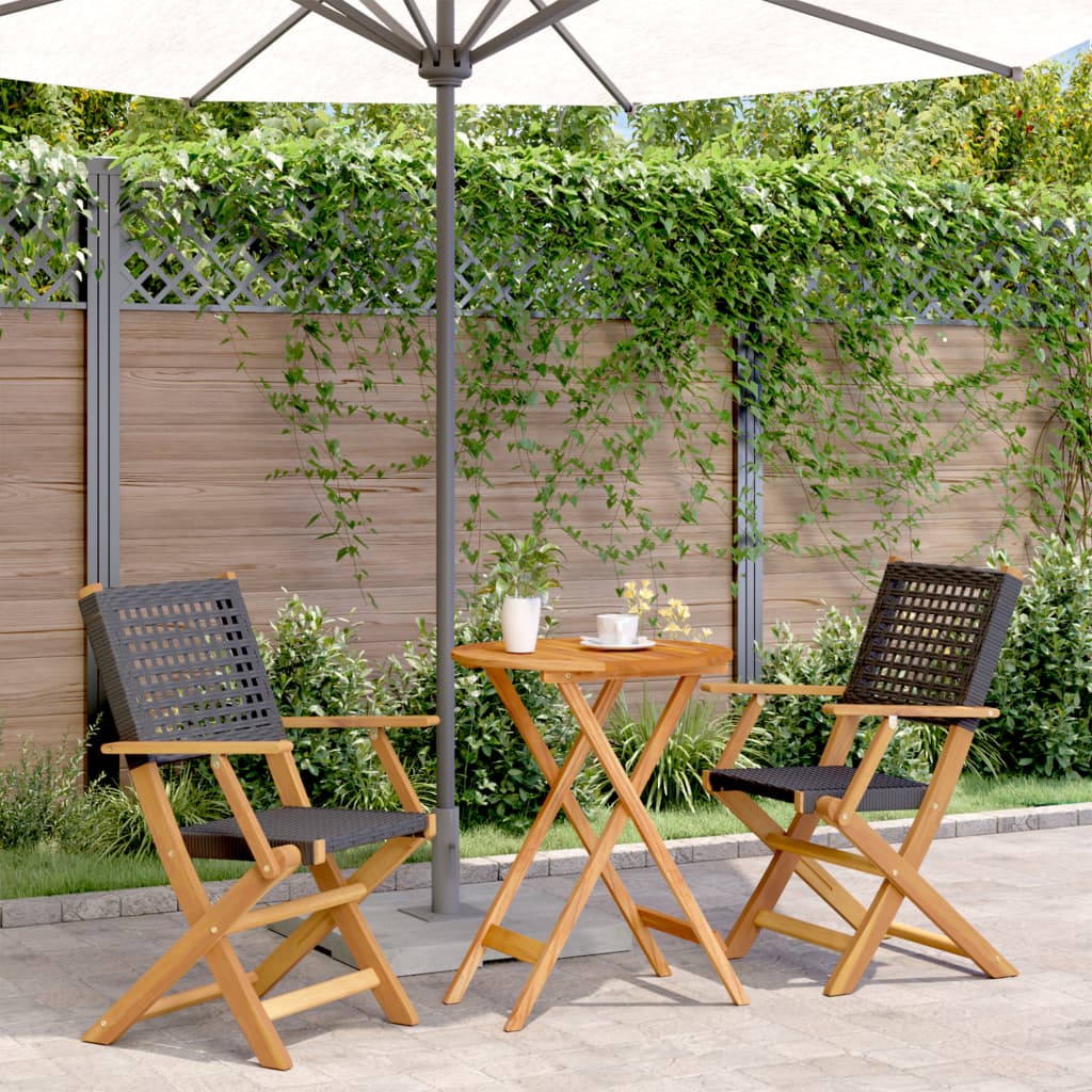 Set da Bistrot 3 pz Nero in Polyrattan e Legno Massello | homemem39