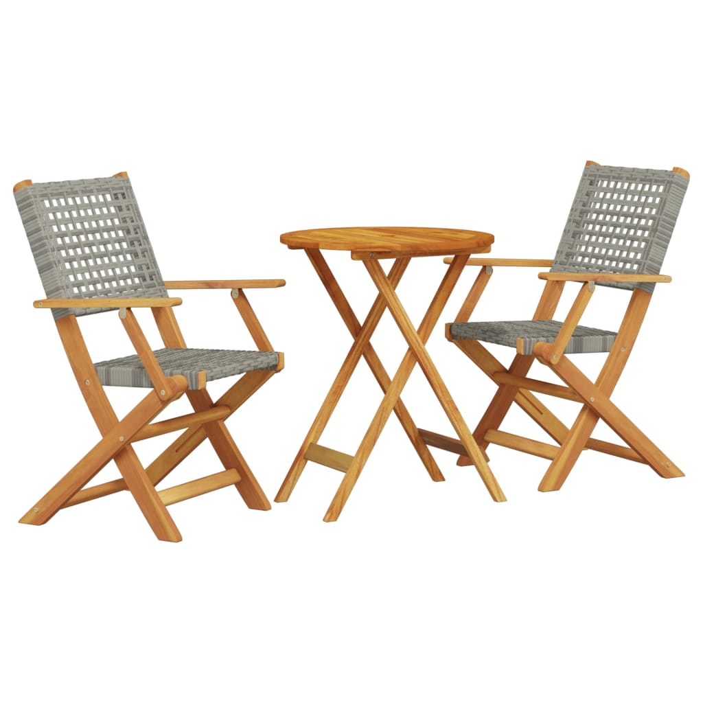 Set da Bistrot 3 pz Grigio in Polyrattan e Legno Massello | homemem39