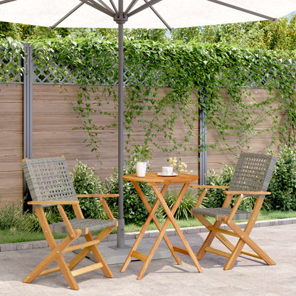 Set da Bistrot 3 pz Grigio in Polyrattan e Legno Massello | homemem39
