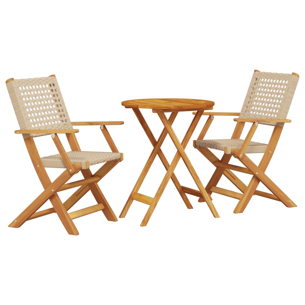 Set da Bistrot 3 pz Beige in Polyrattan e Legno Massello - homemem39