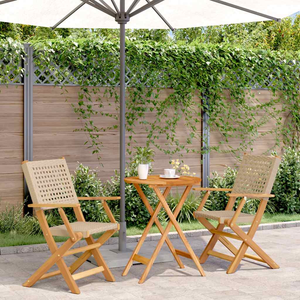 Set da Bistrot 3 pz Beige in Polyrattan e Legno Massello | homemem39