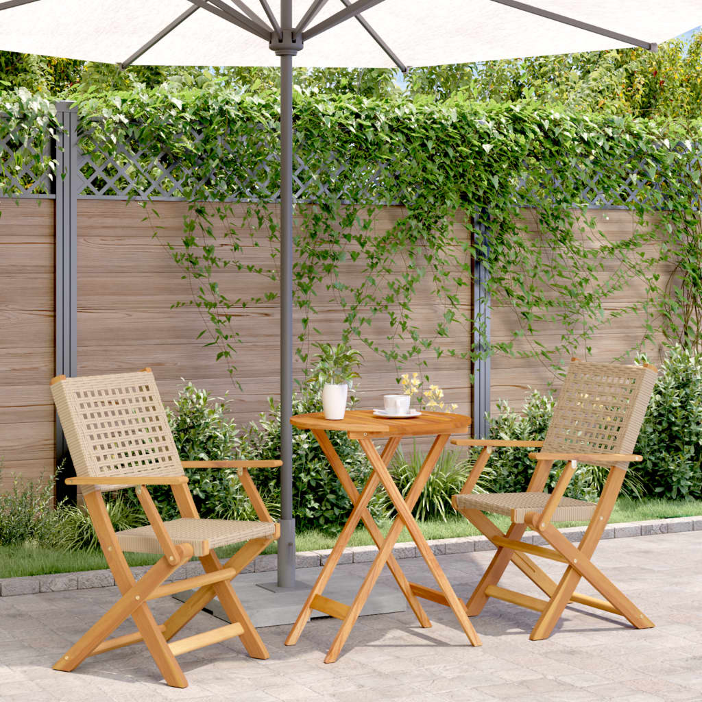 Set da Bistrot 3 pz Beige in Polyrattan e Legno Massello - homemem39