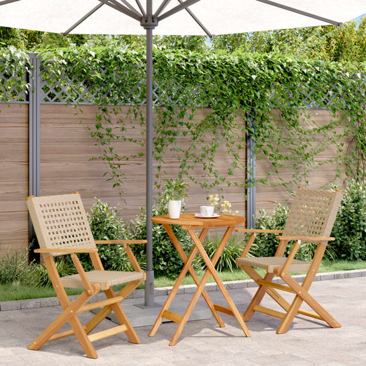 Set da Bistrot 3 pz Beige in Polyrattan e Legno Massello - homemem39