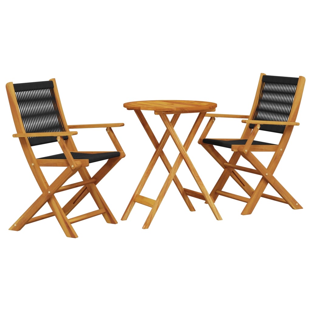 Set da Bistrot 3pz Nero in Polipropilene e Legno Massello | homemem39