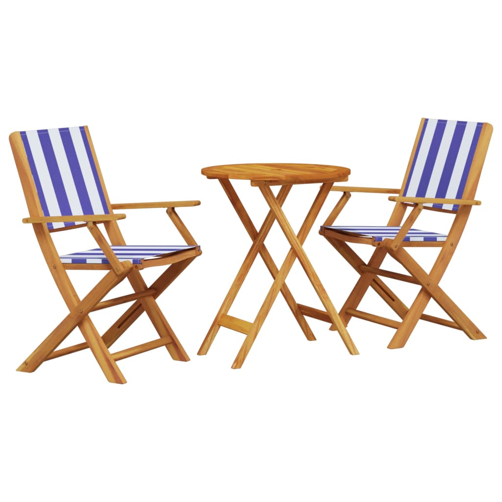 Set da Bistrot 3pz Blu e Bianco in Tessuto e Legno Massello - homemem39