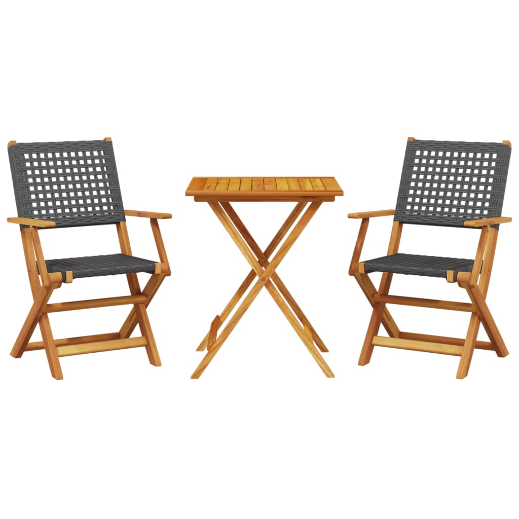 Set da Bistrot 3 pz Nero in Polyrattan e Legno Massello | homemem39