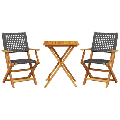 Set da Bistrot 3 pz Nero in Polyrattan e Legno Massello | homemem39