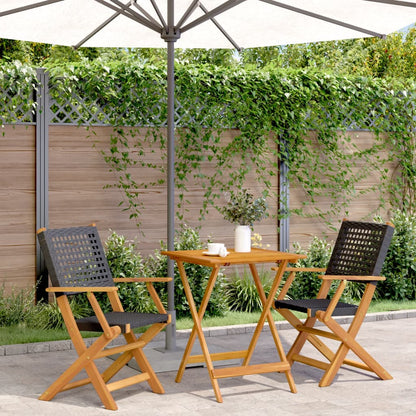 Set da Bistrot 3 pz Nero in Polyrattan e Legno Massello | homemem39