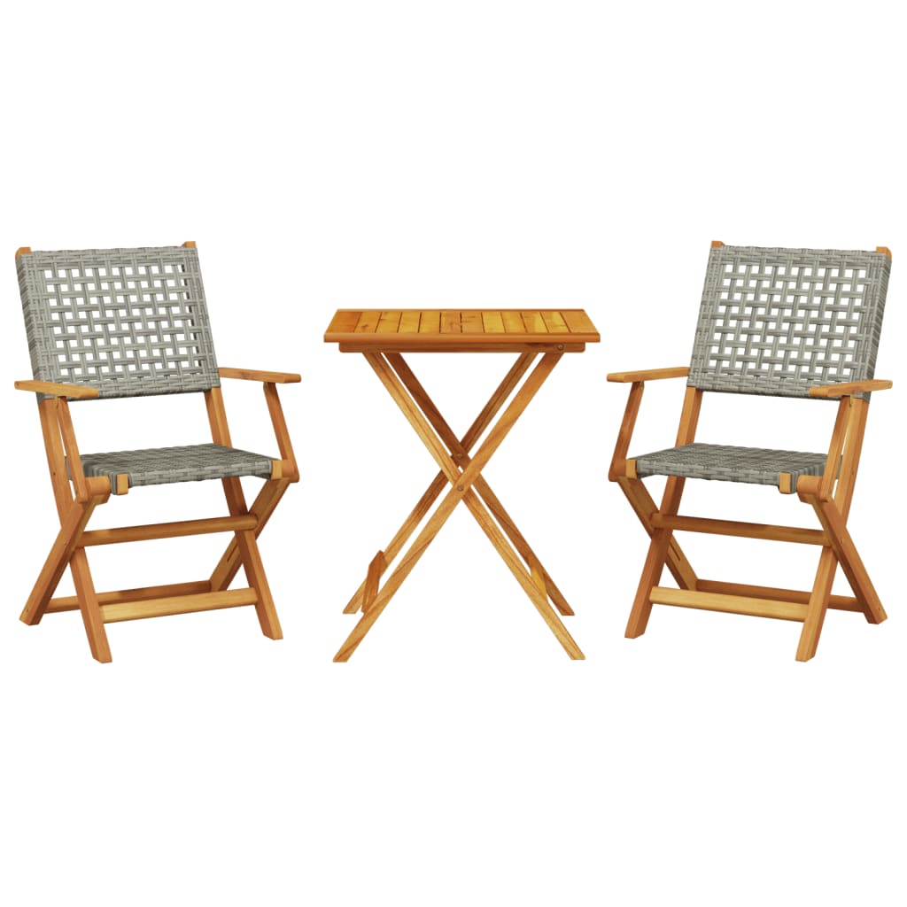 Set da Bistrot 3 pz Grigio in Polyrattan e Legno Massello | homemem39