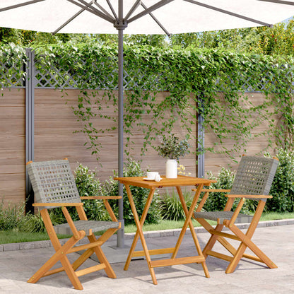 Set da Bistrot 3 pz Grigio in Polyrattan e Legno Massello | homemem39