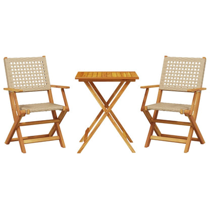 Set da Bistrot 3 pz Beige in Polyrattan e Legno Massello | homemem39