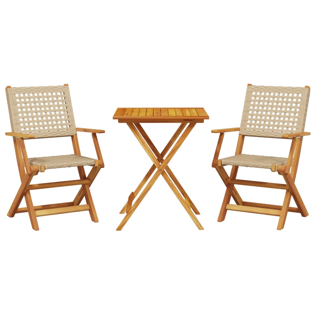 Set da Bistrot 3 pz Beige in Polyrattan e Legno Massello - homemem39