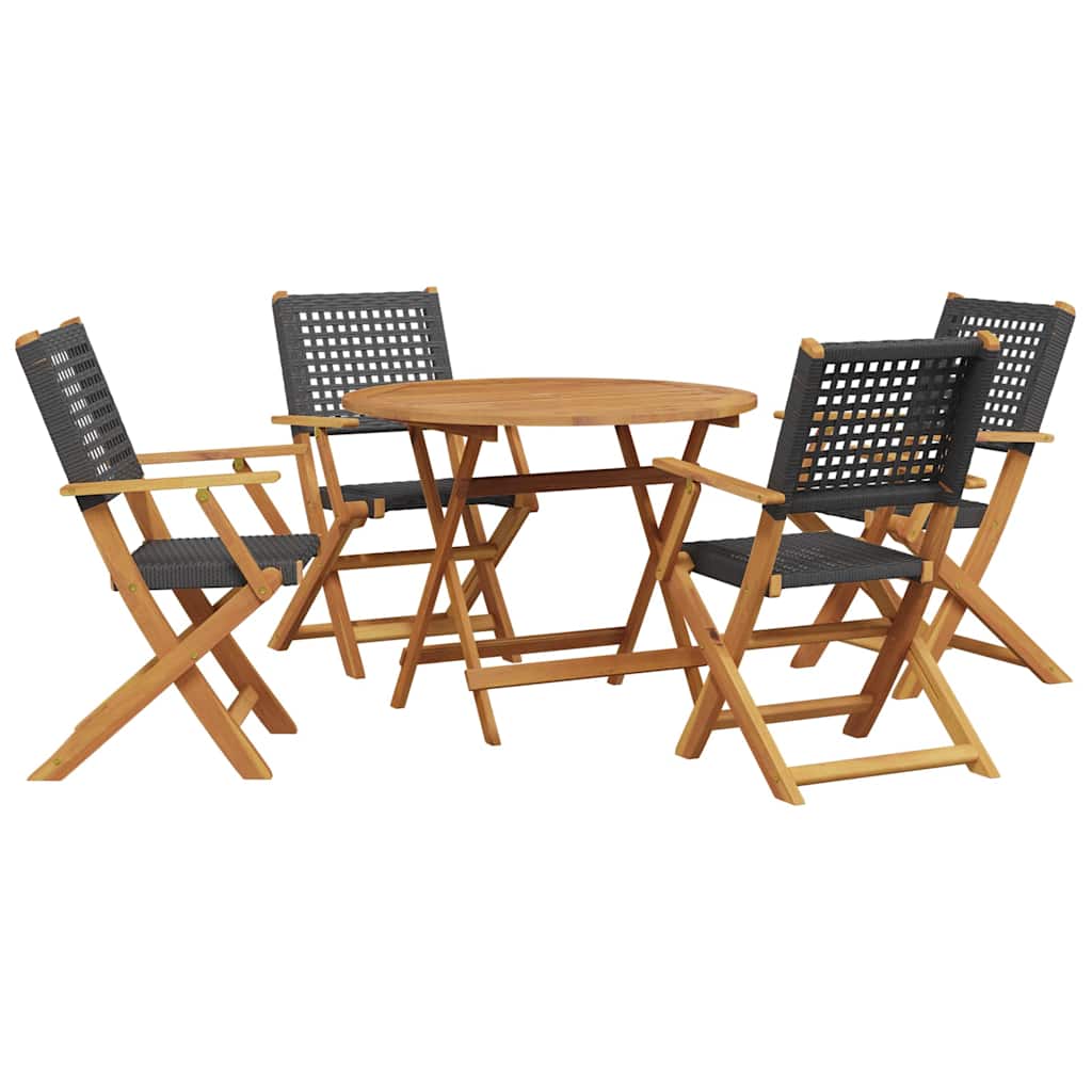 Set da Pranzo per Giardino 5pz Nero Polyrattan e Legno Massello | homemem39