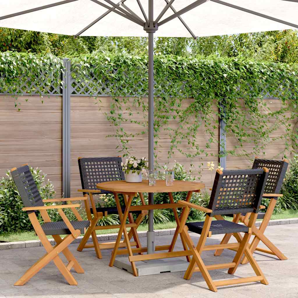 Set da Pranzo per Giardino 5pz Nero Polyrattan e Legno Massello | homemem39