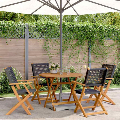 Set da Pranzo per Giardino 5pz Nero Polyrattan e Legno Massello | homemem39