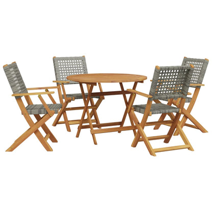 Set Pranzo da Giardino 5pz Grigio Polyrattan e Legno Massello | homemem39