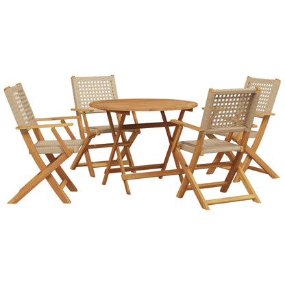Set Pranzo da Giardino 5 pz Beige Polyrattan e Legno Massello | homemem39