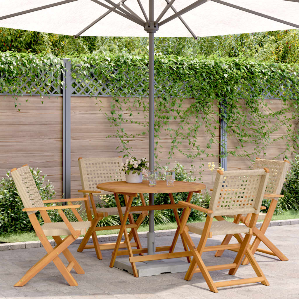 Set Pranzo da Giardino 5 pz Beige Polyrattan e Legno Massello | homemem39