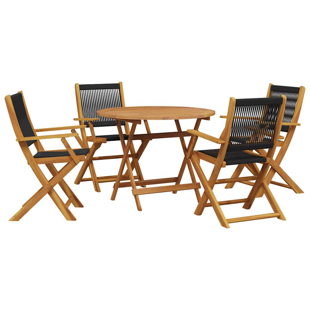 Set Pranzo da Giardino 5 pz Nero Polipropilene e Legno Massello | homemem39