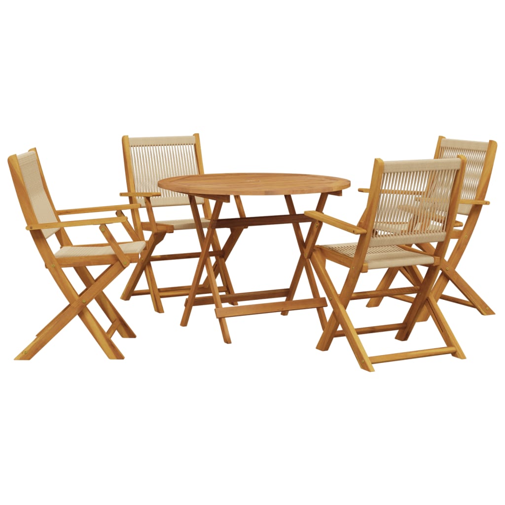 Set Pranzo da Giardino 5 pz Beige Polipropilene/ Legno Massello | homemem39