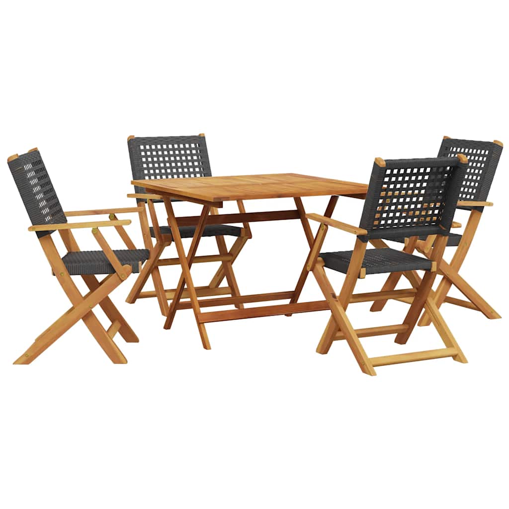 Set da Pranzo per Giardino 5pz Nero Polyrattan e Legno Massello | homemem39