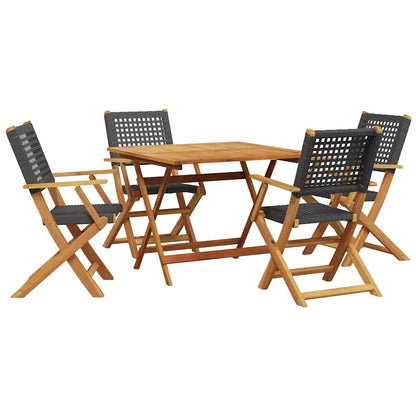 Set da Pranzo per Giardino 5pz Nero Polyrattan e Legno Massello | homemem39