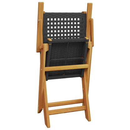 Set da Pranzo per Giardino 5pz Nero Polyrattan e Legno Massello | homemem39