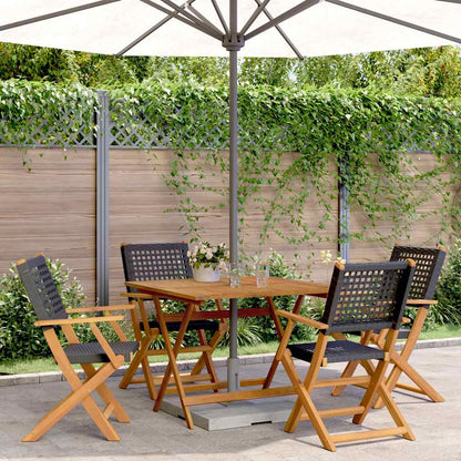 Set da Pranzo per Giardino 5pz Nero Polyrattan e Legno Massello | homemem39