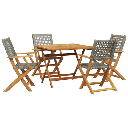 Set Pranzo da Giardino 5pz Grigio Polyrattan e Legno Massello | homemem39