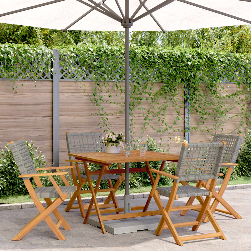 Set Pranzo da Giardino 5pz Grigio Polyrattan e Legno Massello | homemem39