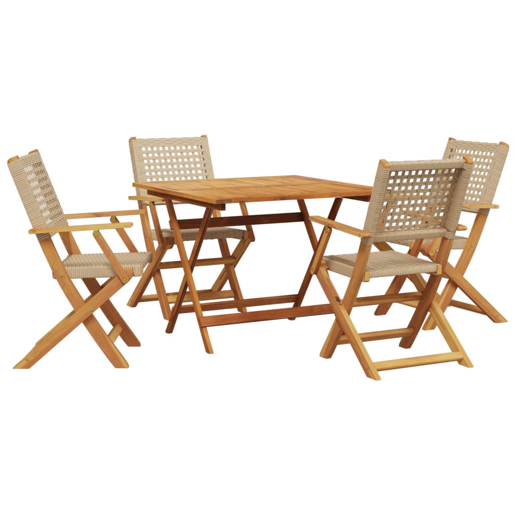 Set Pranzo da Giardino 5 pz Beige Polyrattan e Legno Massello | homemem39