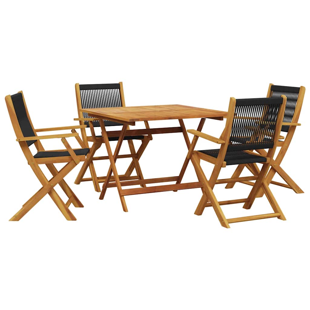 Set Pranzo da Giardino 5 pz Nero Polipropilene e Legno Massello | homemem39
