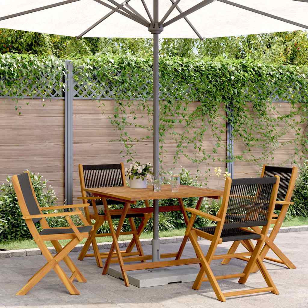 Set Pranzo da Giardino 5 pz Nero Polipropilene e Legno Massello | homemem39