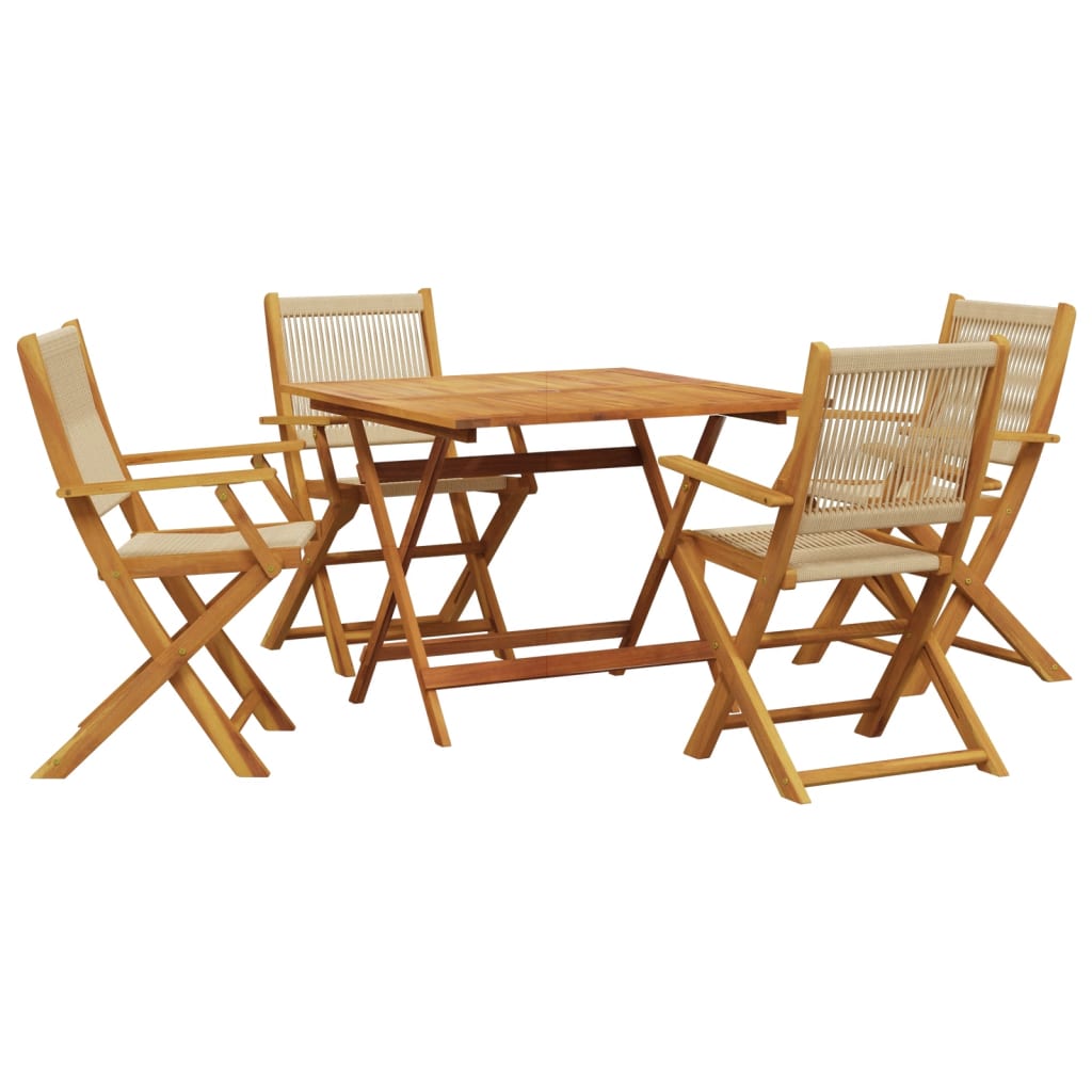 Set Pranzo da Giardino 5 pz Beige Polipropilene/ Legno Massello | homemem39