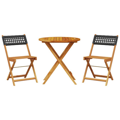 Set da Bistrot 3 pz Nero in Polyrattan e Legno Massello | homemem39