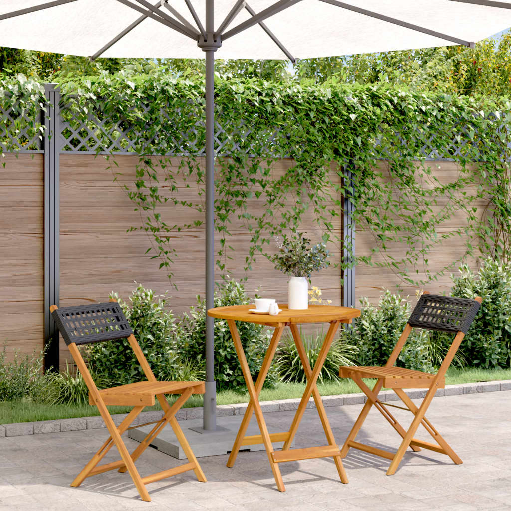 Set da Bistrot 3 pz Nero in Polyrattan e Legno Massello | homemem39