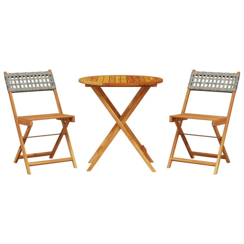 Set da Bistrot 3 pz Grigio in Polyrattan e Legno Massello | homemem39