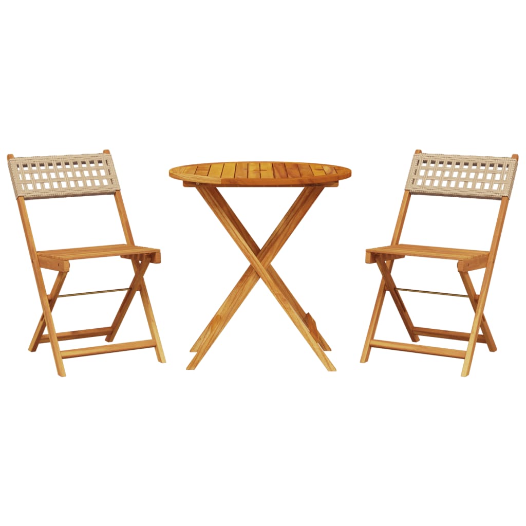 Set da Bistrot 3 pz Beige in Polyrattan e Legno Massello | homemem39