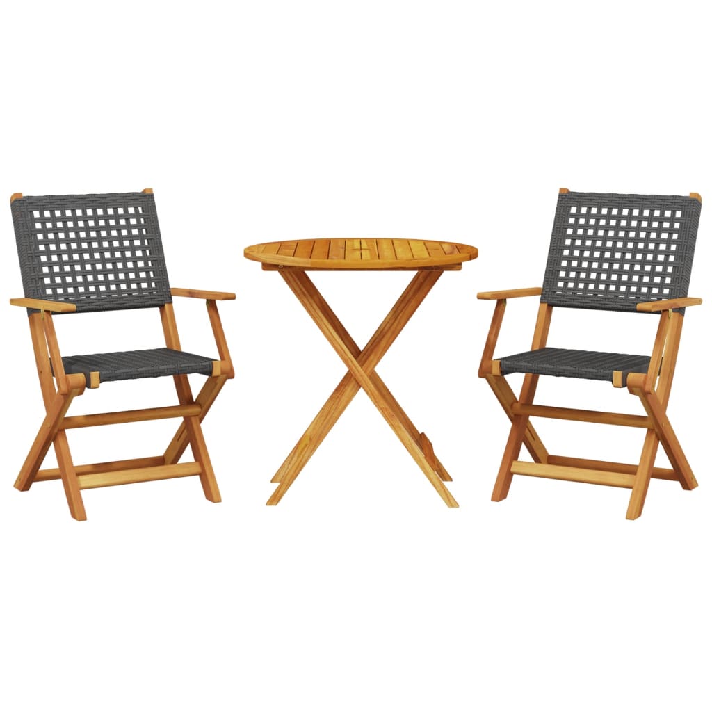Set da Bistrot 3 pz Nero in Polyrattan e Legno Massello | homemem39