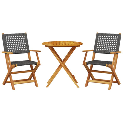 Set da Bistrot 3 pz Nero in Polyrattan e Legno Massello - homemem39