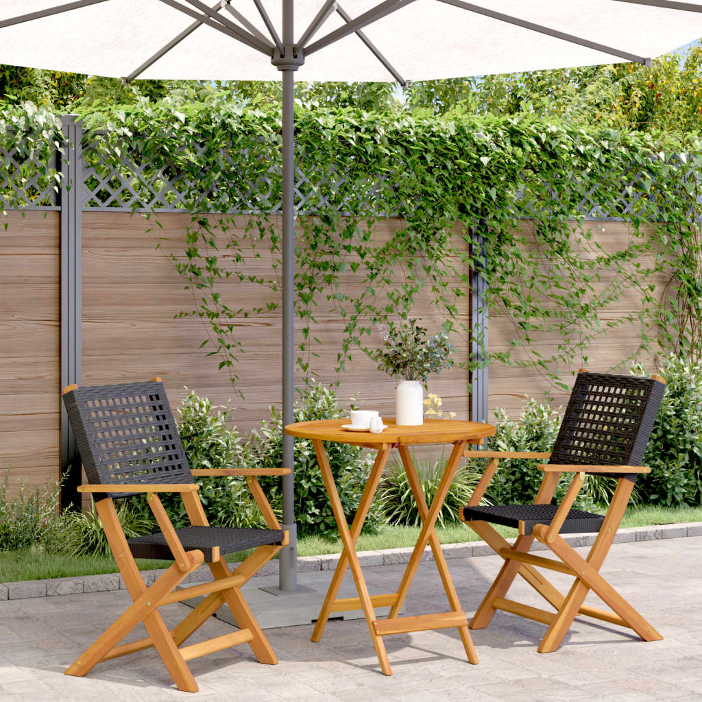 Set da Bistrot 3 pz Nero in Polyrattan e Legno Massello | homemem39
