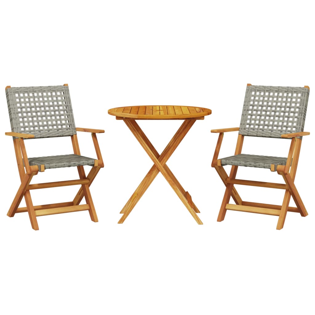 Set da Bistrot 3 pz Grigio in Polyrattan e Legno Massello | homemem39