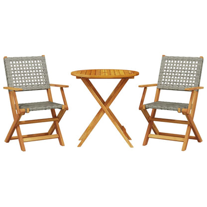 Set da Bistrot 3 pz Grigio in Polyrattan e Legno Massello | homemem39