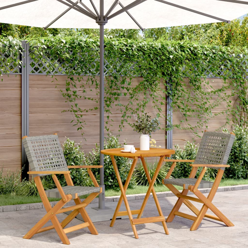 Set da Bistrot 3 pz Grigio in Polyrattan e Legno Massello | homemem39