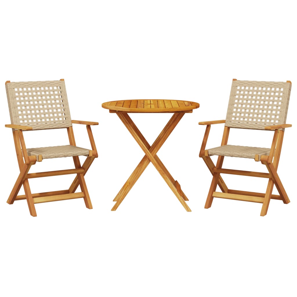 Set da Bistrot 3 pz Beige in Polyrattan e Legno Massello | homemem39