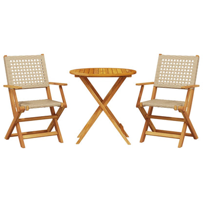 Set da Bistrot 3 pz Beige in Polyrattan e Legno Massello | homemem39